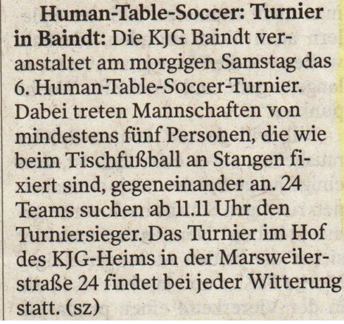 Schwäbische Zeitung 2012: Human-table-SOccer-Turnier in Baindt